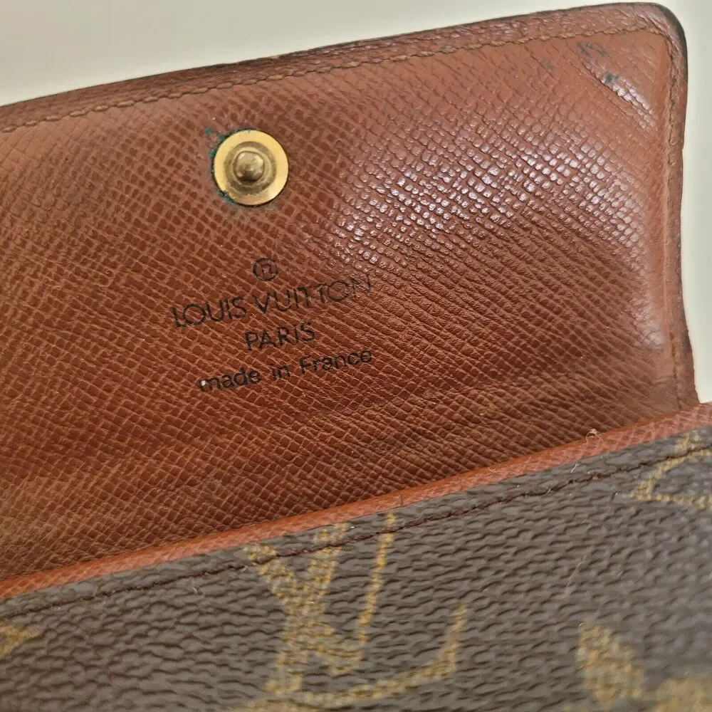 Louis Vuitton LV Micro Brown Folding Monogram Leather Card Wallet Small Authenti